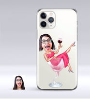 BK Gift Kişiye Özel Bayan Karikatürlü iPhone 11 Pro İnce Şeffaf Silikon Telefon Kapağı-22 (Beyaz)