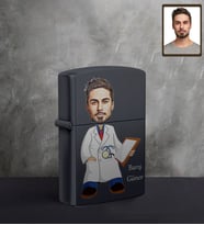 Kişiye Özel Doktor Karikatürlü UV Baskılı Siyah Benzinli Çakmak Bay-1