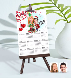 BK Gift Kişiye Özel 15x21 cm Fotoğraf Kartlı Yeni Yıl Sevgililer Karikatürlü Şövaleli 2024 Takvim -1 (Beyaz)