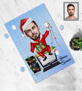 Kişiye Özel Yılbaşı Erkek Karikatürlü A4 99 Parça Puzzle Model-5