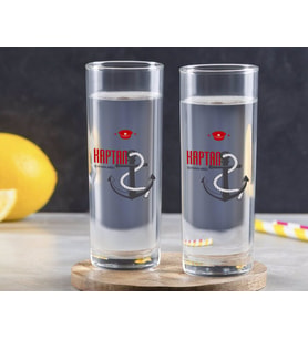 BK Gift Kişiye Özel Renkli Baskılı Kaptan Tasarımlı İkili Vodka Bardağı-1 (Beyaz)