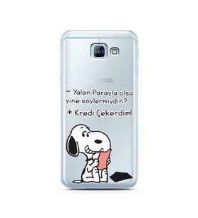 Snoopy Tasarımlı Süper Şeffaf Silikon Telefon Kılıfı Samsung A8 (2016)  