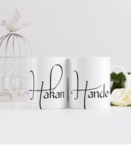BK Gift Kişiye Özel El Yazısı İsim Tasarımlı İkili Beyaz Kupa Bardak-6