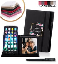 Kişiye Özel Desen Baskılı Deri Defter & Metal Roller Kalem & Ahşap Kalemlik