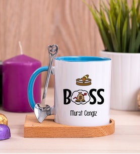 Patron Ahşap Altlıklı Mavi Kupa Bardak