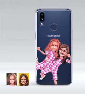 BK Gift Kişiye Özel Kız Kardeşler Karikatürlü Samsung Galaxy A10s İnce Şeffaf Silikon Telefon Kapağı-1 (Beyaz)