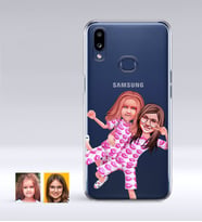 BK Gift Kişiye Özel Kız Kardeşler Karikatürlü Samsung Galaxy A10s İnce Şeffaf Silikon Telefon Kapağı-1 (Beyaz)