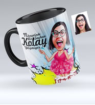 BK Gift Kişiye Özel Bayan Doğum Günü Karikatürlü Siyah Kupa Bardak  1