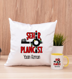 Şehir Plancısı Kare Yastık ve Sarı Kupa Bardak