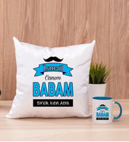 Canım Babam Kare Yastık ve Mavi Kupa Bardak