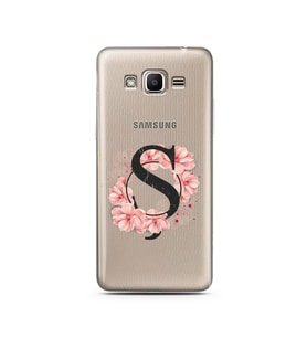 Pembe Çiçekli Harf Tasarım Süper Şeffaf Silikon Telefon Kılıfı Samsung J2 Prime 