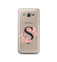 Pembe Çiçekli Harf Tasarım Süper Şeffaf Silikon Telefon Kılıfı Samsung J2 Prime 