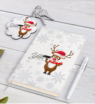 BK Gift Kişiye Özel Yılbaşı Mutlu Yıllar Beyaz Defter Kalem ve Anahtarlık Hediye Seti-11 (Model 1)