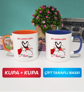İkili Sevgiliye Sevgililer Günü Hediyesi 10 Kupa Bardak Turuncu Lacivert