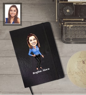 Kişiye Özel Öğretmen Karikatürlü Siyah Defter Bayan-11