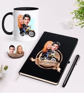 BK Gift Kişiye Özel Yılın En Mükemmel Çifti Karikatürlü Siyah Defter Kalem ve Kupa Seti-17 (Model 1)