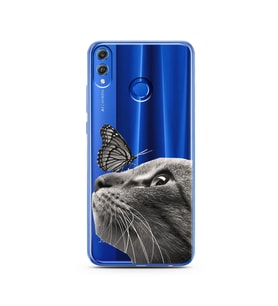 Kedi Kelebek Tasarımlı Süper Şeffaf Silikon Telefon Kılıfı Huawei Honor 8x