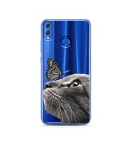 Kedi Kelebek Tasarımlı Süper Şeffaf Silikon Telefon Kılıfı Huawei Honor 8x