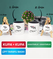 İkili Siyah Siyah Çiftlere Özel Mr Mrs Sevgiliye Hediye Kupa Bardak Anahtarlık