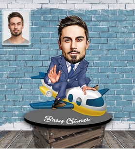 Kişiye Özel Pilot Karikatürlü Ahşap Biblo Bay-3