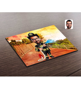 BK Gift Kişiye Özel Erkek İtfaiyeci Karikatürlü Ahşap Puzzle-1