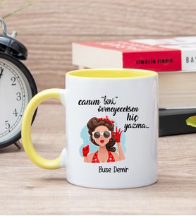Övmeyeceksen Hiç Yazma Sarı Kupa Bardak