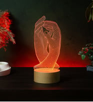 Sevgiliye Özel Hediye 3 Boyutlu Eller 3D Led Gece Lambası - Ahşap Taban 7 Farklı Işık Rengi