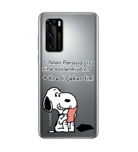 Snoopy Tasarımlı Süper Şeffaf Silikon Telefon Kılıfı Huawei P40 Pro