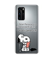 Snoopy Tasarımlı Süper Şeffaf Silikon Telefon Kılıfı Huawei P40 Pro