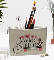 BK Gift Kişiye Özel Valide Sultan Keten Makyaj Çantası - 2 (Bej)