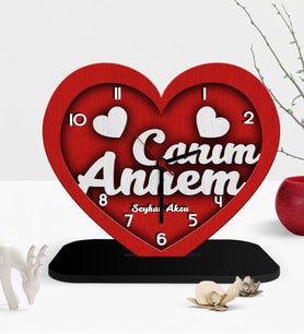 BK Gift Kişiye Özel Dekoratif Canım Annem Kalp Ahşap Masaüstü Saat - 2 (Çok Renkli)