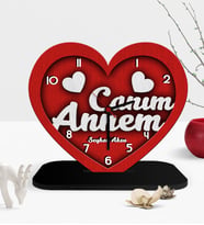 BK Gift Kişiye Özel Dekoratif Canım Annem Kalp Ahşap Masaüstü Saat - 2 (Çok Renkli)
