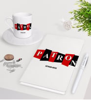 BK Gift Kişiye Özel Patron Beyaz Defter Kalem Türk Kahvesi Fincanı Seti-11 (Model 1)