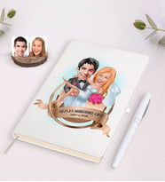 BK Gift Kişiye Özel Yılın En Mükemmel Çifti Karikatürlü Beyaz Defter ve Kalem Hediye Seti-74