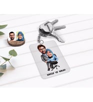 BK Gift Kişiye Özel Sevgililer Karikatürlü Şeffaf Pleksi Anahtarlık-59 (Beyaz)