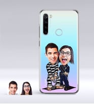 BK Gift Kişiye Özel Sevgililer Karikatürlü Xiaomi Redmi Note 8 İnce Şeffaf Silikon Telefon Kapağı-7 (Beyaz)
