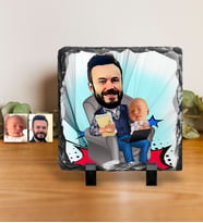 BK Gift Kişiye Özel Baba Oğul Karikatürlü Dekoratif Doğal Taş  1