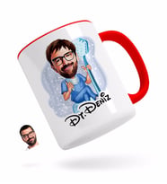 BK Gift Kişiye Özel Erkek Diş Hekimi Karikatürlü Kırmızı Kupa Bardak-2