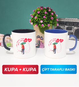İkili Sevgiliye Sevgililer Günü Hediyesi 3 Kupa Bardak Siyah Lacivert