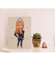 BK Gift Kişiye Özel Kadın Mühendis Karikatürlü Otantik Masaüstü Ahşap Palet Çerçeve-1 (Beyaz)