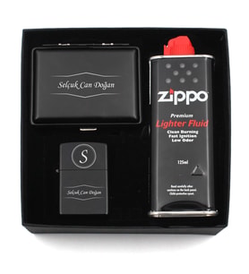 Kişiye Özel Metal Tabaka & Kişiye Özel Zippo Tarzı Benzinli Çakmak & Zippo Benzin Hediye Seti