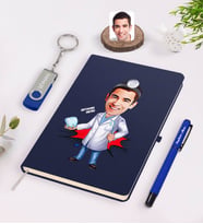 BK Gift Kişiye Özel Erkek Diş Hekimi Karikatürlü Lacivert Defter Kalem 32gb USB Bellek Hediye Seti-3 (Model 1)