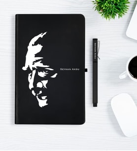 BK Gift Kişiye Özel Atatürk Temalı Siyah Defter Kalem Hediye Seti - 7