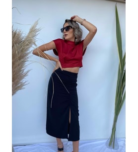 Kadın Kırmızı Crop Bluz