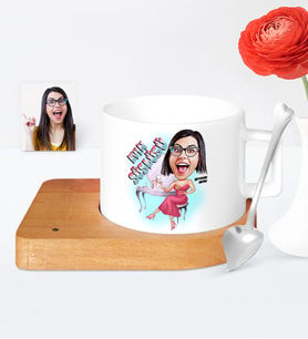 BK Gift Kişiye Özel Evin Süslüsü Karikatür Ahşap Altlıklı Seramik Fincan  1