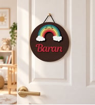 Gifties Kahverengi Zeminde Gökkuşağı ve Bulut Temalı Kişiye Özel Kapı Süsü