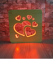 Kalpler Sevgiliye Hediye Ahşap Gece Lambası 16 Renkli Led Lamba