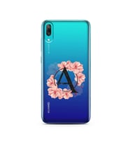 Pembe Çiçekli Harf Tasarım Süper Şeffaf Silikon Telefon Kılıfı Huawei Y7 Pro 201