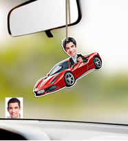 BK Gift Kişiye Özel Erkek Ferrari F12 Karikatürlü Ahşap Plakalı Araba Dikiz Ayna Süsü (Beyaz)