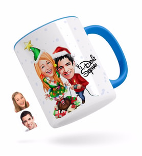 BK Gift Kişiye Özel Yeni Yıl Sevgililer Karikatürlü Mavi Kupa Bardak-1